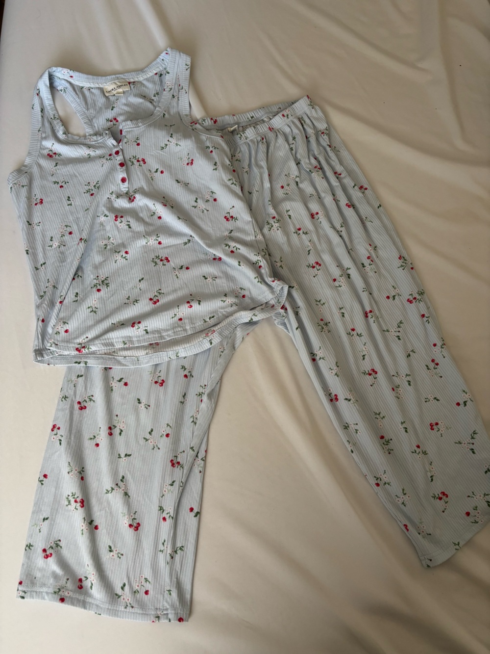Dainty Cottagecore Vintage Vibes Cherry Blossom Floral Print Ribbed Pajama Set
